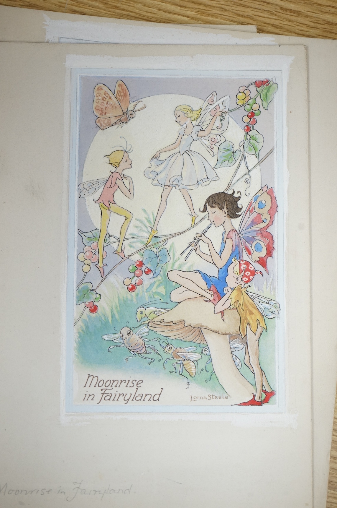 Lorna Steele (1902-1990), a set of six original watercolours for children's postcard artworks, Fun in Fairyland, each signed and inscribed, unframed, largest 27 x 16cm